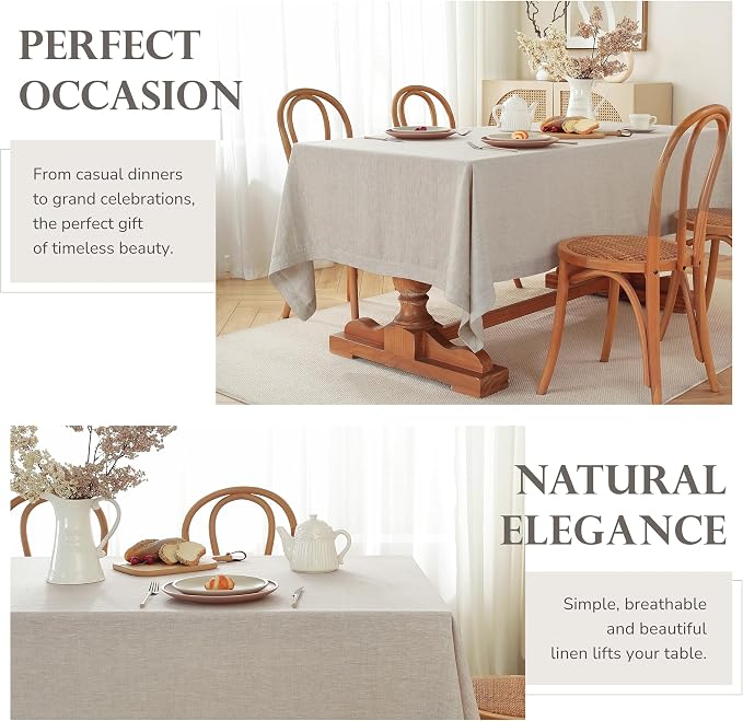 100% Pure Linen Tablecloths 60x120Inches,Rectangle Table Cloth for Dining,Picnic,Weddings and Restaurants,Durable Stonewashed Tablecloths (Re-Natural Linen, Rectangle - 60 x 120 Inch)