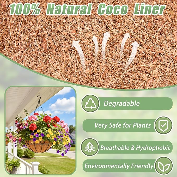 4 Pack 12 Inch Hanging Baskets for Plants Outdoor Metal Hanging Planters Round Hanging Flower Pots with Coco Coir Liner Plant Holder for Outdoor Patio Garden Balcony Decor - Circular