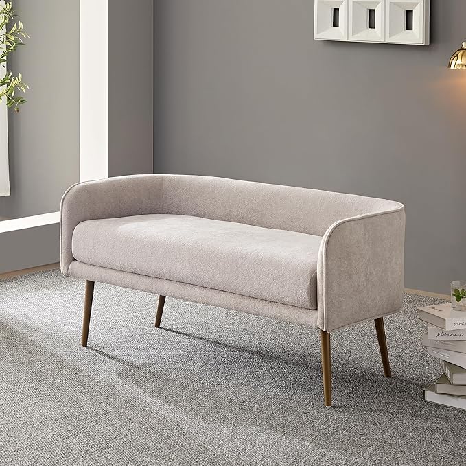 Bedroom Bench with Low Back, Inside Metal Frame, Extra Seat for Living Room, Entryway or Dinning Bench(Light Gray) …