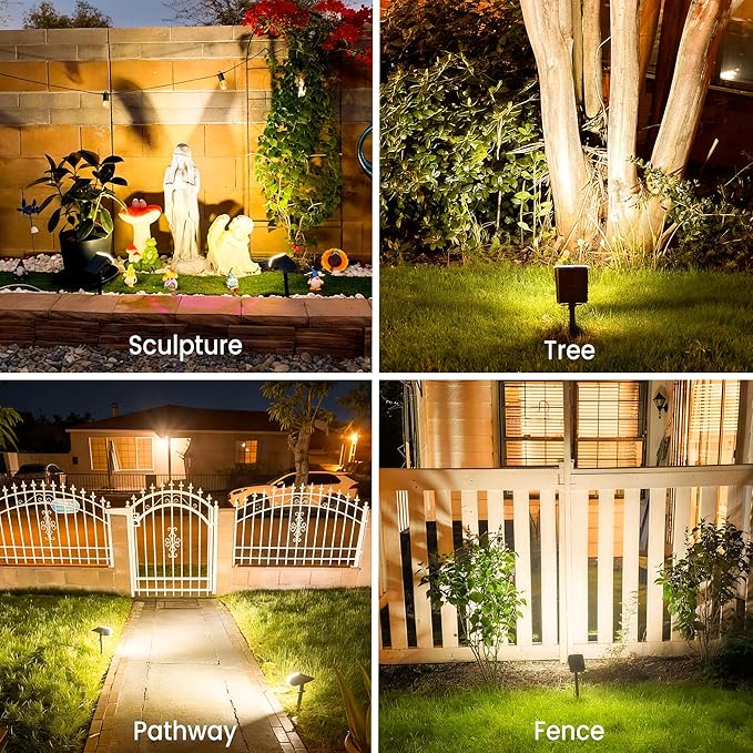Solar Lights Outdoor Waterproof IP65,Auto On/Off, 2700K 2 Lighting Modes, Super Bright LED, Solar Powered Yard Garden Solar Spot Lights for Outside Landscape,4 Pack