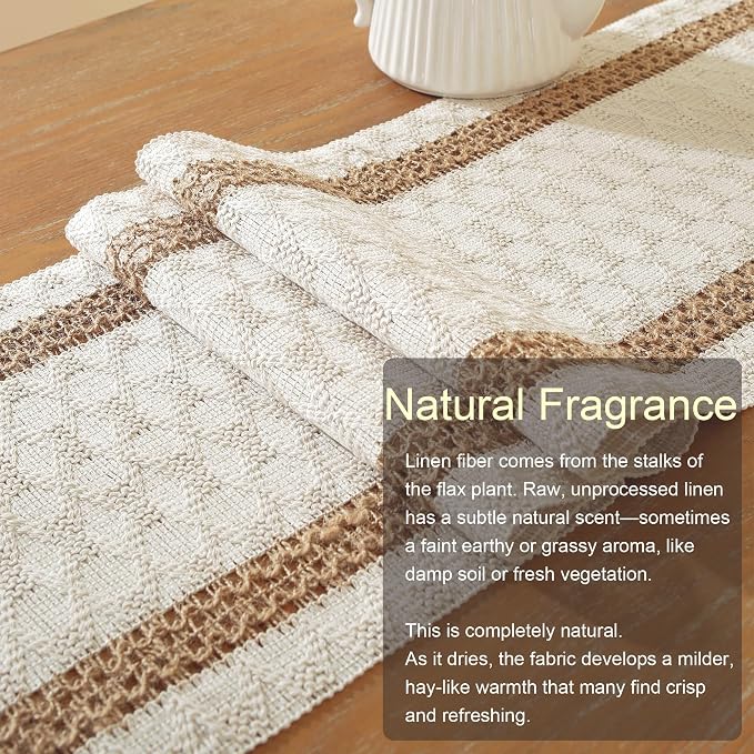 Farmhouse Decor Boho Table Runner with Macrame, Elegant Beige Brown Coffee Table Runners 72 Inches Long, Rustic Home Decor Boho Decorations for Dining Room Kitchen Baby Bridal Shower (12"×72")