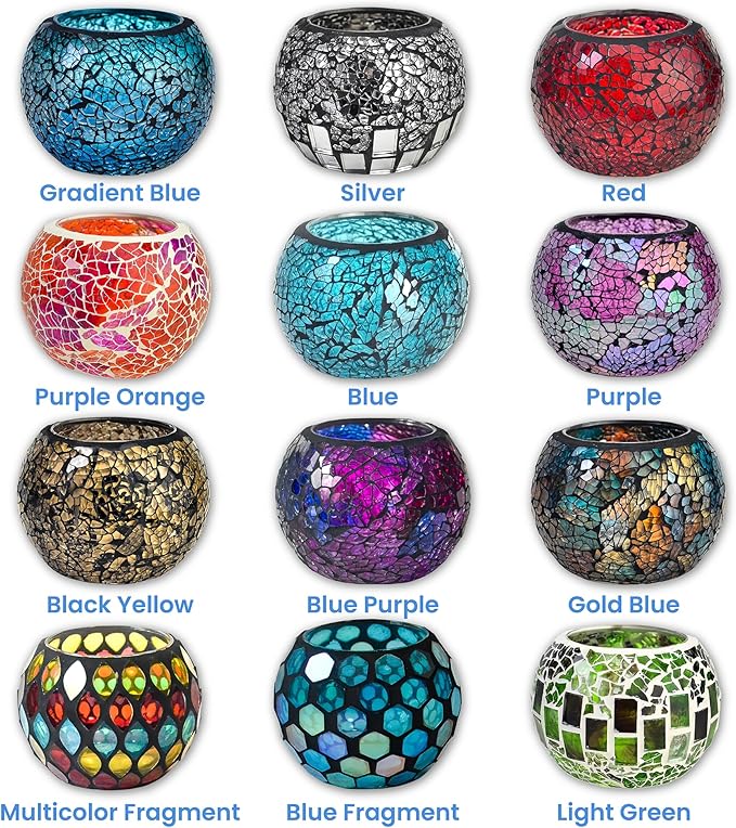 ELEGANTZ Tealight Candle Holder Centerpiece - Luxury Mosaic Glass Table Decorations - Elegant and Modern Dining Table Decor - Set of 2