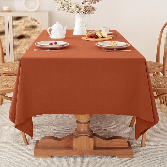 100% Pure Linen Tablecloths Rectangle Table Cloth for Dining,Picnic,Weddings and Restaurants,Durable Stonewashed Tablecloths (Re-Caramel, Rectangle - 60 x 120 Inch)