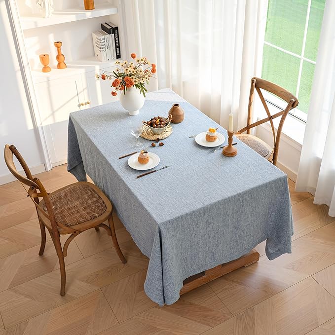 Linen World Yarn-Dyed Linen Tablecloth 60x90inch, Denim Look Table Cover, 100% French Linen Chambray Blue, Soft & Breathable Natural Flax, Washed Table Cloth for Dining & Everyday Use