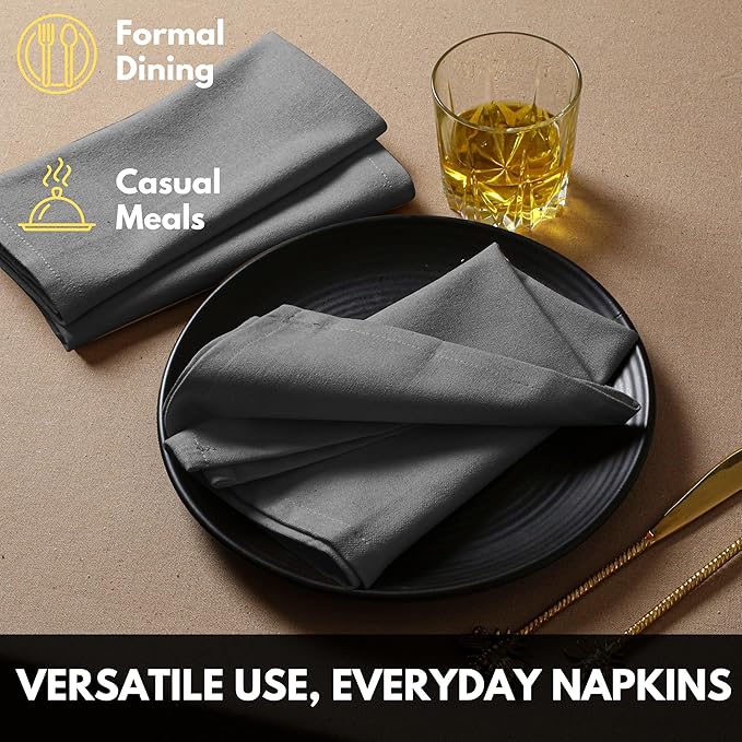Napkins 100% Cotton Decorative Napkin Washable Cloth Napkins Set of 4 for Home, Wedding, Restaurant, Buffet Party & Camping - Grey (17"x17")