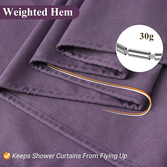 Naturoom Purple Linen Shower Curtain, Country Boho Farmhouse Bath Decor Shower Curtains Neutral Cloth Weighted Textured Fabric Bath Curtain Liner with Hooks, 72x80