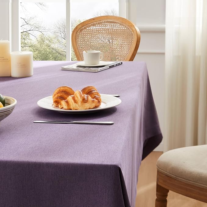 ZeeMart Basic Linen Textured Table Cloth, 60 x 60 Inch Purple, Farmhouse Style Purple Square Tablecloth, Wrinkle Resistant Washable Heavy Weight TableCloths