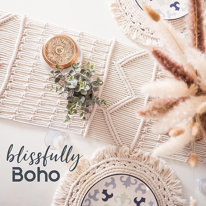 SnugLife Macrame Table Runner Long | Boho Table Runner | Wedding Table Decor | Vintage Farmhouse and Bohemian Dining Room Style (13" Wx100 L)