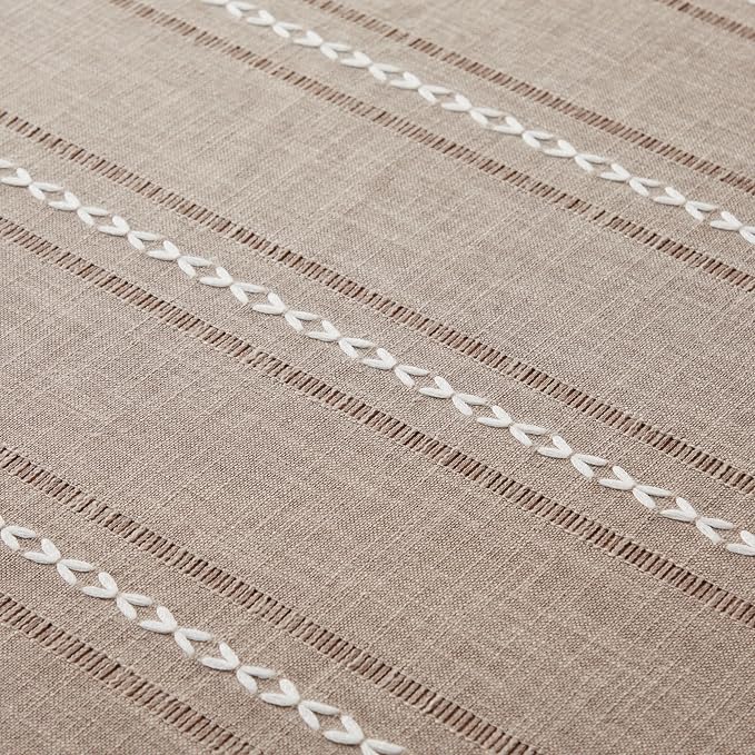 ZeeMart Hemstitched Embroidery Striped Boho Tablecloth 54x70 Inch Taupe, Heavy Weight Farmhouse Burlap Linen Light Brown Tablecloth, Wrinkle Resistant Washable Table Cloth for Rectangle Table