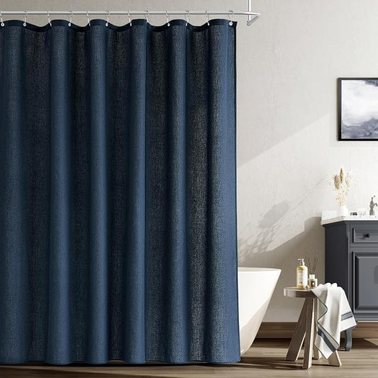 Naturoom Navy Blue Shower Curtain for Bathroom, Linen Textured Weighted Hem Cloth Shower Curtain Set with Hooks, Simple Hotel Luxury Men Nautical Bath Accessories Decor,72x90, Dark Blue