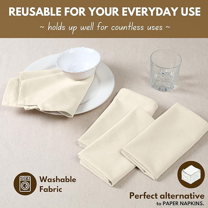 Native Fab Cloth Dinner Napkins, 4 Pack, 100% Cotton, 17x17 Inches, Soft Texture, Machine Washable, Colorfast, Suitable for Easter Lunch, Bridal Showers, Tea Parties, Formal Dining, Ivory