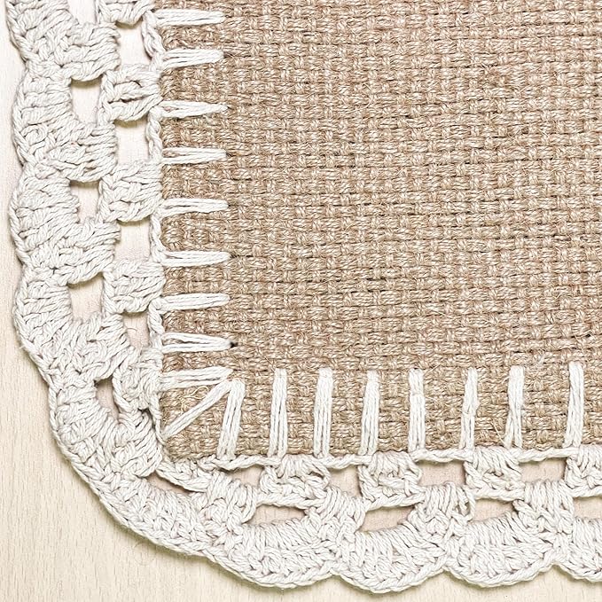 Chardin Home Woven Jute with Ivory Handcrafted Crochet Border Decorative Table Runner, 13x36 Inch, Artisanally Crafted Rustic Farmhouse Table Topper, Perfect for Tables