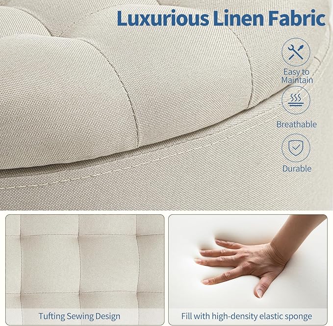 Furniliving Modern Round Storage Ottoman,Button Tufted Ottoman Foot Stools Ottoman Footstool with Removable Lid Storage Ottoman for Living Room, Bedroom, Makeup Room，Beige