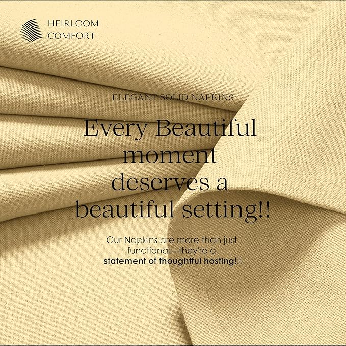 Light Yellow Cloth Dinner Napkins, 6 Pack, 100% Cotton, 17x17 Inches, Soft, Classic Farmhouse Style, Washable, Ideal for Easter Lunch, Weddings, Family Meals, Pale Yellow