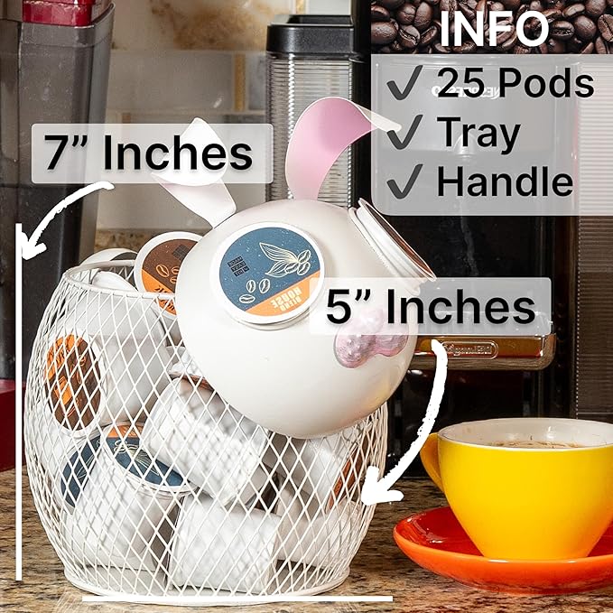 Made Easy Kit Coffee Pod Basket Organizer Practical Decoration - Compatible with Keurig K-Cup Pods & Capsules - Home Cafe Bar Decor Useful Kitchen Countertop Freestanding (Bunny White)