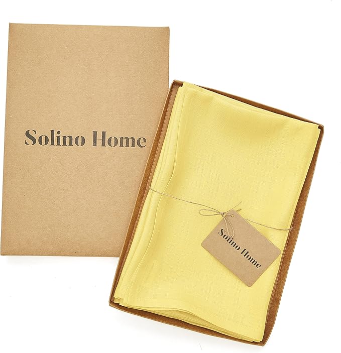 Solino Home Linen Cloth Napkins Set of 4-100% Pure Linen Sunshine Yellow Dinner Napkins 20 x 20 Inch for Spring, Summer, Mothers Day - Fete, Handcrafted and Machine Washable