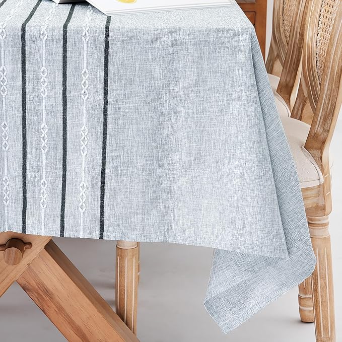 Chassic 54 x 72 inches Farmhouse Style Linen tablecloths, Boho Wrinkle Resistant Washable Small Rectangle Table Cloth for Dining Room, Kitchen, Wedding and Holiday Decorative - Striped Grey