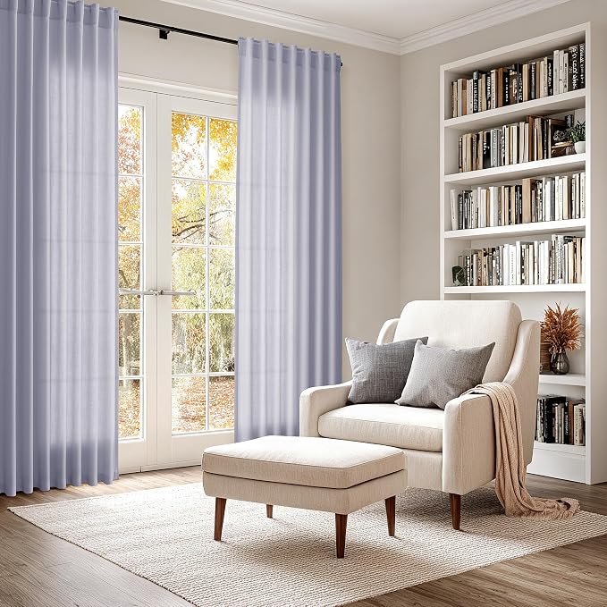 Nanspring Lavender Purple Linen Curtains 102 Inches Long for Living Room Boho Decor Light Filtering Semi Sheer Curtain Back Tab and Rod Pocket Modern Luxury Drapes for Bedroom Office 52x102, 2 Panels