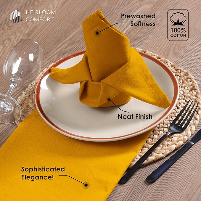 Mustard Yellow Cloth Napkins 17 x 17 Inch - Set of 6 - Durable, Soft, Absorbent, Reusable, Washable - 100% Cotton, Ideal for Spring, Baby Showers, Fall, Harvest Festivals, Everyday