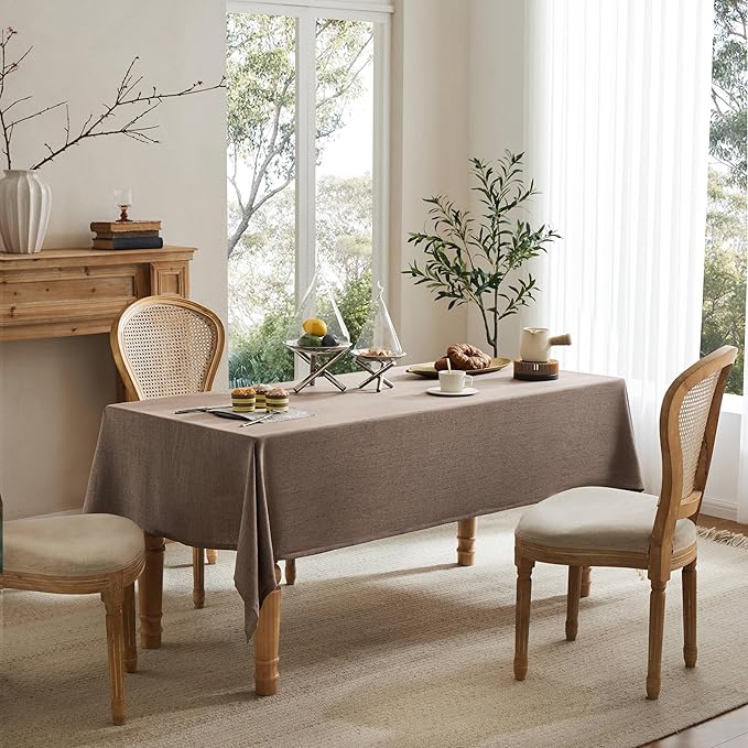 Linen Tablecloth for Square Table, 60x60 Inch Cocoa Brown, Farmhouse Style Brown Tablecloth, Water Resistant Burlap Tablecloths for Dining Table Farmhouse Kitchen