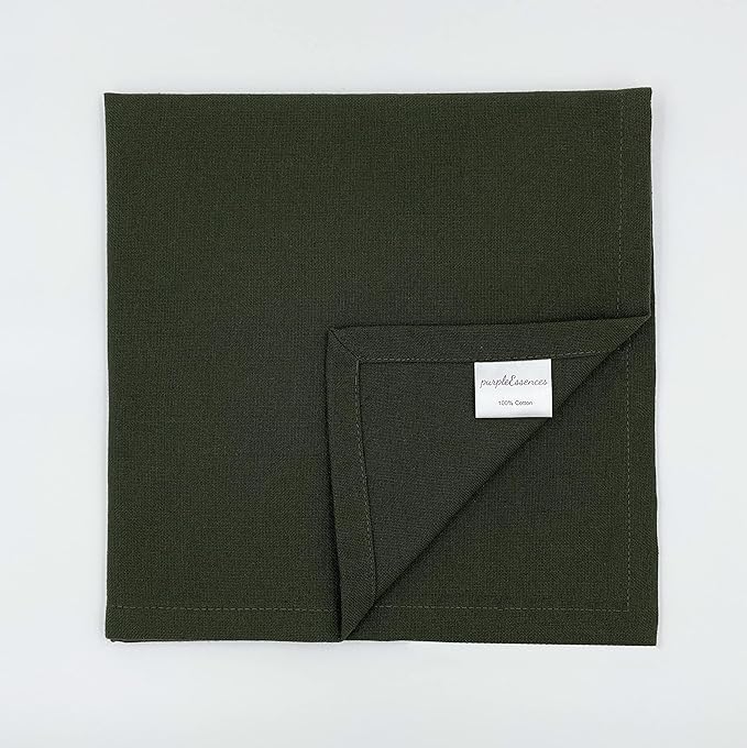 PurpleEssences Set of 6 Cloth Dinner Napkins 100% Cotton 18x18 Inch - Soft Durable Washable - Ideal for Farmhouse Party Spring Easter Summer - Perfect Everyday Use Table Linen - Olive Green