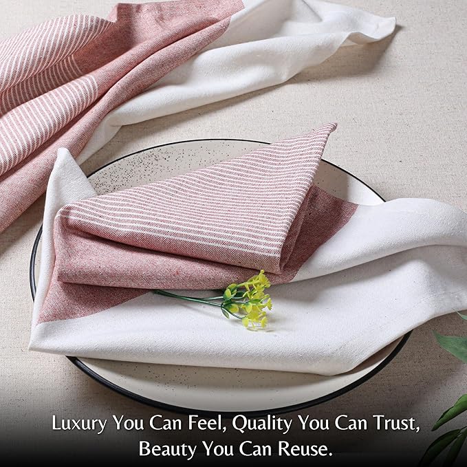 Palisa 100% Cotton Cloth Dinner Napkins [Pack of 4, Rust] Striped Pattern Reusable Table Linen Napkins for Home & Kitchen | Parties & Farmhouse Dining Décor 18x18 Inch