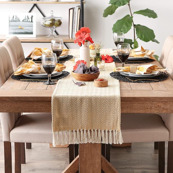 DII Woven Basic Tabletop Collection, Chevron Table Runner, 15x72, Honey Gold