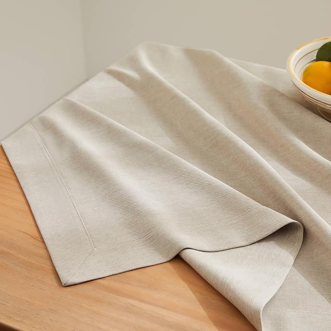 ZeeMart Basic Linen Textured Table Cloth, 60 x 60 Inch Raw Linen, Farmhouse Style Light Beige Square Tablecloth, Wrinkle Resistant Washable Heavy Weight TableCloths