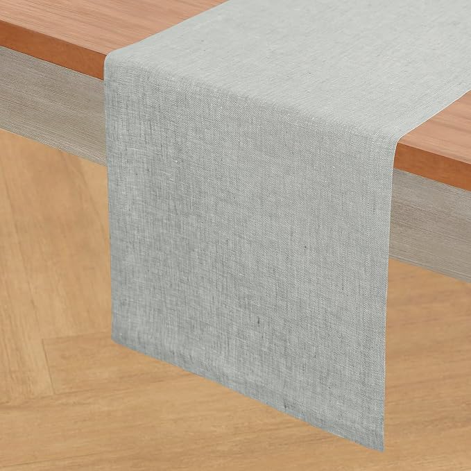 Solino Home Linen Chambray Grey Table Runner 132 Inches Long - Athena, 100% Pure Linen Dining Table Runner 14 x 132 Inch
