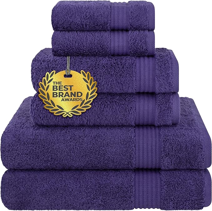 Cotton Paradise 6 Piece Towel Set, 100% Cotton Soft Absorbent Turkish Towels for Bathroom, 2 Bath Towels 2 Hand Towels 2 Washcloths, Purple Towel Set
