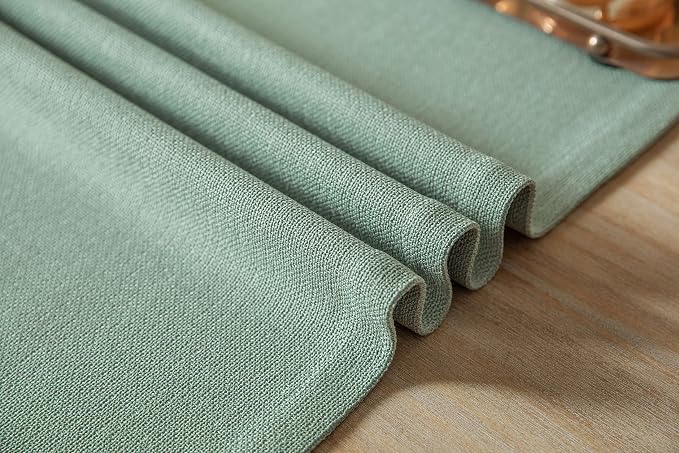 ZeeMart Burlap Style Farmhouse Table Runners 90 Inches Long, Sage Green Rustic Woven Dining Table Runner for Everyday Use, 14x90 Inches, Seafoam