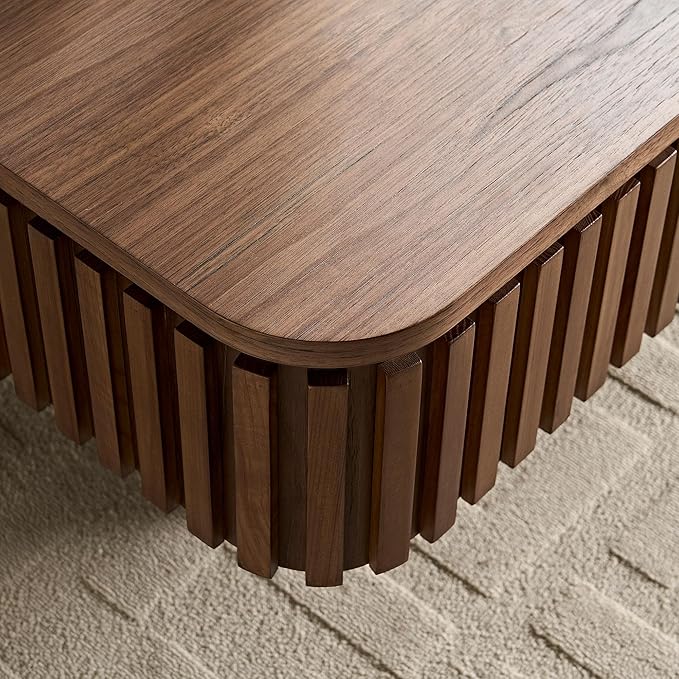 Square Lift Top Coffee Table with Storage for Living Room Office, Modern Fluted Coffee Table, 35.43" Wood Dining Center Tables with Large Hidden Space - Walnut