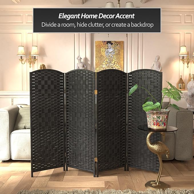 Red Lantern 4 ft. Short Diamond Weave Fiber Folding Screen - Black - 4 Panel