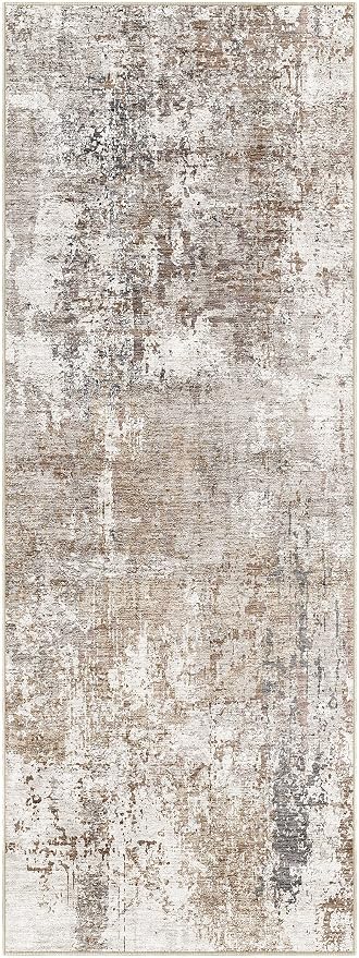 UERMEI 2x6 Washable Runner Rug for Hallway, Non Slip Low Pile Kitchen Carpet, Neutral Modern Abstract Indoor Floor Mat for Entryway Laundry, Kid & Pet Safe High Traffic Area, Brown/Grey/Red