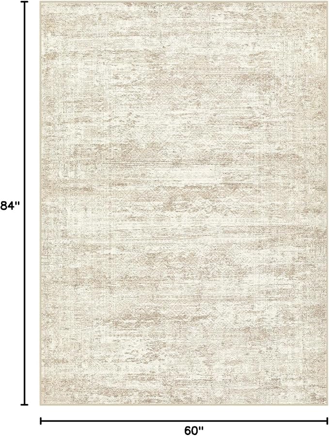 UERMEI 5x7 Washable Area Rug - Neutral Modern Abstract Living Room Rugs, Non-Slip Soft Large Indoor Floor Carpet for Bedroom Home Office & Under Dining Table Decor, Beige/Brown
