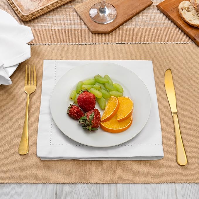 Blue Needles Set of 6 Hemstitch Linen Napkins 100% Cotton White Cloth Dinner Napkins 18x18 inches, Soft, Reusable, Absorbent, Washable, Ideal for Spring Summer Easter Events, Parties & Everyday Use
