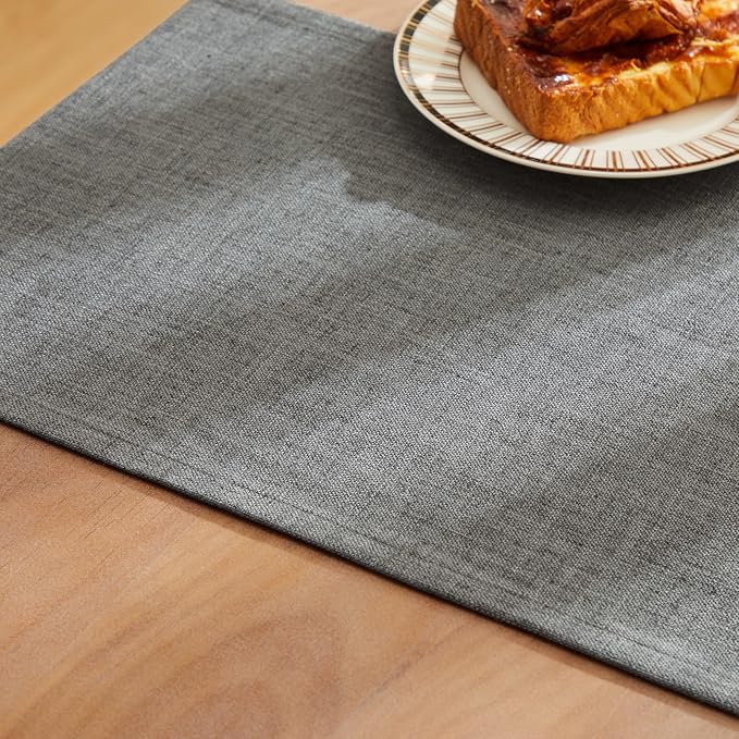 ZeeMart Rustic Cotton Linen Table Runner, 13x90 Inches Dark Grey, Farmhouse Style Dark Grey Table Runners 90 Inches Long, Washable Kitchen Dining Table Decoration for Home Party Decor