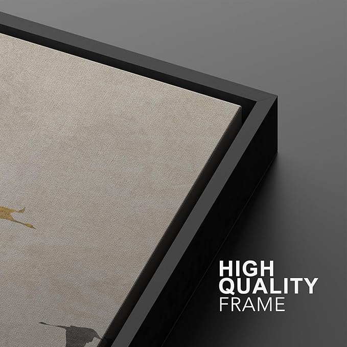 SIGNWIN Framed Canvas Print Wall Art Set Flying Birds Silhouette Minimalist Beige Illustrations Modern Minimal Decorative for Living Room, Bedroom, Office - 24"x36"x2 Black