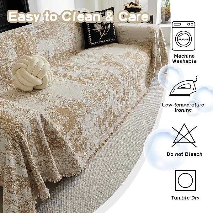 MEETSKY Couch Cover Boho Sofa Covers Couch Covers for 3 Cushion Couch Sofa Pet Friendly, Sofa Cover Washable Abstract Geometric Sofa Slipcover for Sectional Sofa Cover with Tassel, 91" x 134", Khaki