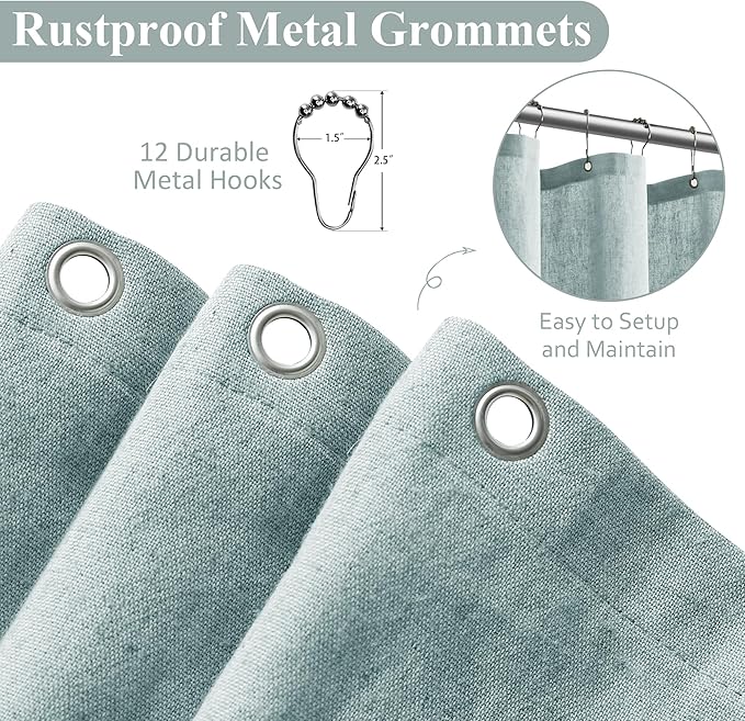 Naturoom Blue Linen Shower Curtain, Cloth Textured Fabric Shower Curtain Set with Hooks, Simple Elegant Modern Farmhouse Country Ultra Thick Bath Curtains for Bathroom,Water Repellent,72x78