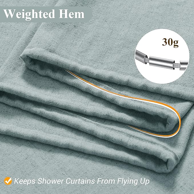 Naturoom Blue Linen Shower Curtain, Cloth Textured Fabric Shower Curtain Set with Hooks, Simple Elegant Modern Farmhouse Country Ultra Thick Bath Curtains for Bathroom,Water Repellent,72x84