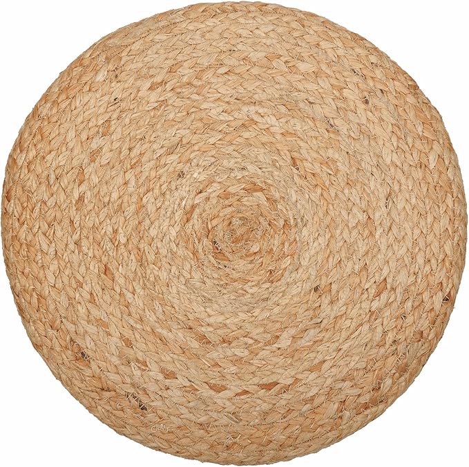 REDEARTH · Cylindrical Pouf Foot Stool Ottoman - Jute Braided Pouffe Poof Accent Sitting Footrest for Living Room, Bedroom, Nursery, Patio, Lounge - Set of 2 (14.5”X14.5”X16”; Natural Gray)