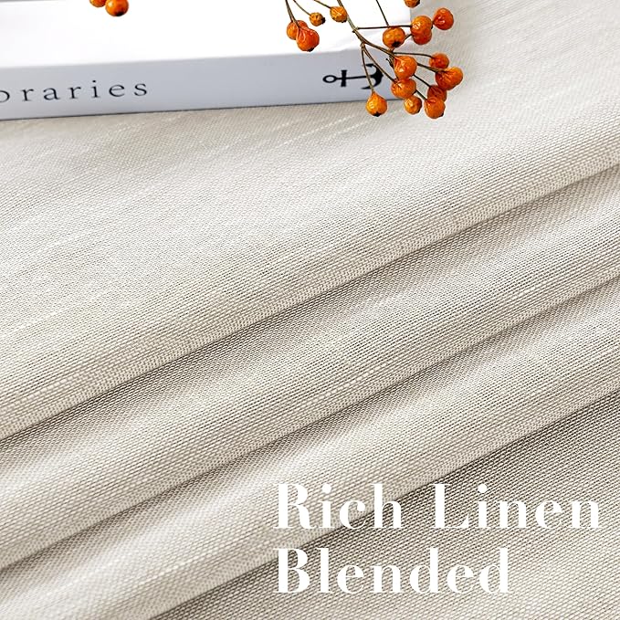 H.VERSAILTEX Linen Curtains Flax Linen Blended Curtain Panels for Living Room/Bedroom Semi Sheer Privacy Curtains 108 inch Length 2 Panels Set Nickel Grommet Window Drapes, Natural