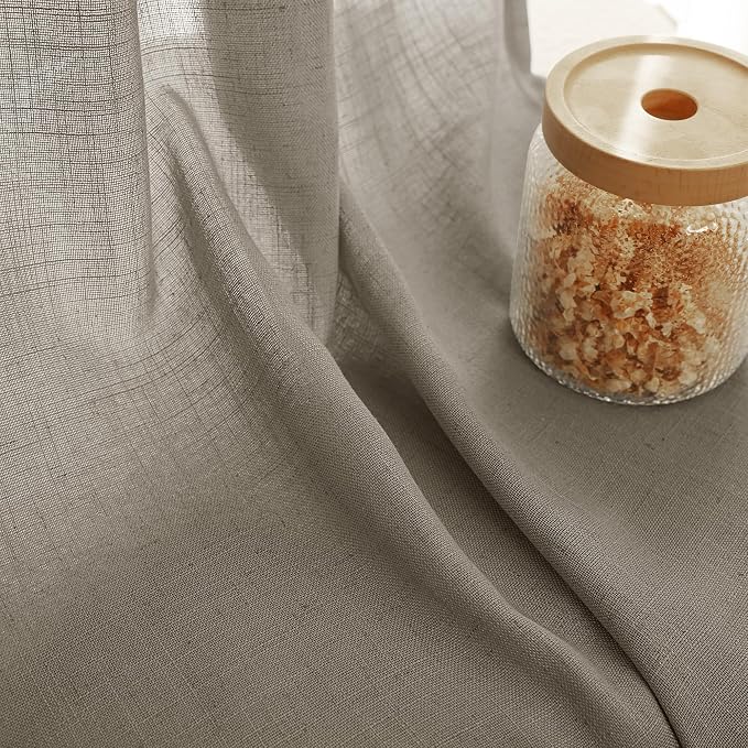 Taupe Linen Curtains 96 inches Long for Living Room Back Tab Rustic Farmhouse Semi Sheer Light Filtering Window Curtain Dining Room Soft Thick Flax Linen Textured Drapes Burlywood Birch Dark Brown