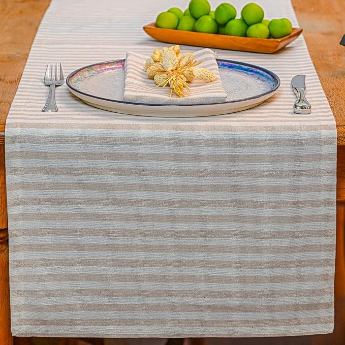 Table Runner, Cotton Table Runners for Kitchen and Dining, Reusable Thanksgiving Runner, Washable Dining Table Runner, Placemats Set of 4 Complementary Long Boho Table Runners - Beige