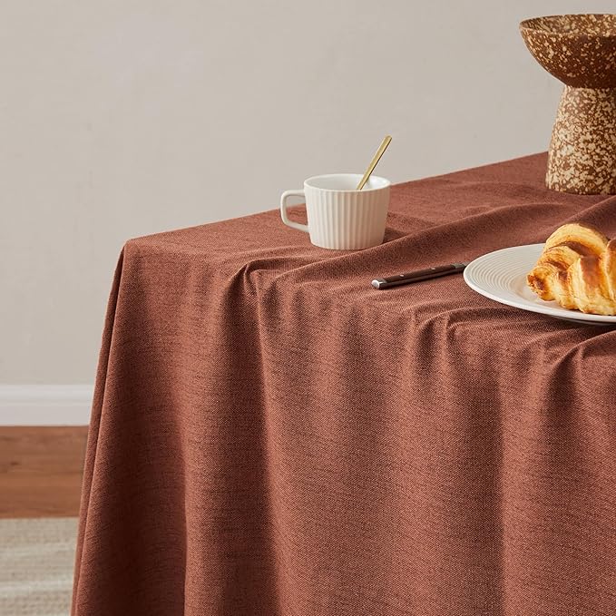 Linen Tablecloth with Tassels, Farmhouse Style Terracota Tablecloth, Water Resistant Burlap Tablecloths for Rectangle Table, 60x120 Inch Terracota