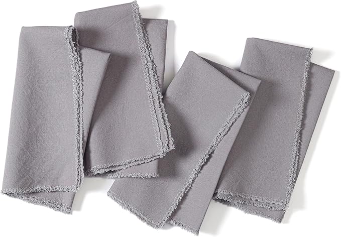 Ramanta Home Cloth Napkins Set of 4 Grey 18x18 Inch - Spring Soft & Durable Frayed Dinner Napkin for Easter Wedding, Birthday Parties | Heavy Weight Fabric Table Linen for Everyday Use Family Dinners