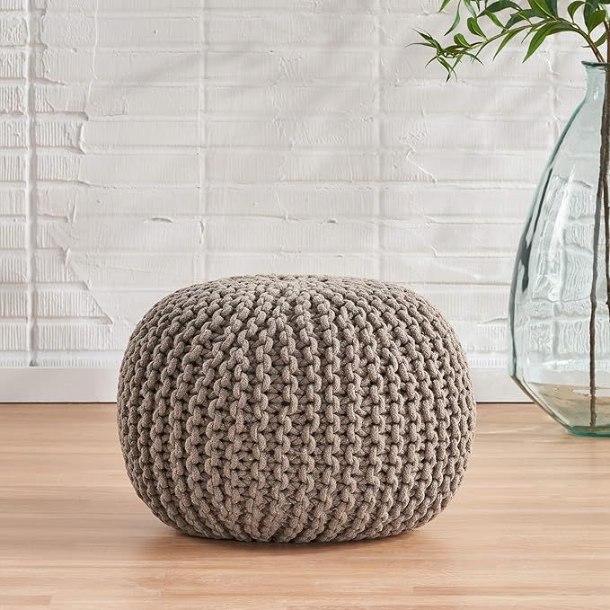 GDFStudio Handcrafted Modern Cotton Pouf Ottoman Foot Stool - Bean Bag Floor Chair - Foot Rest Couch for Living Room Bedroom, Brown