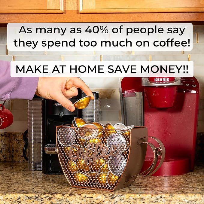 Made Easy Kit Coffee Pod Basket Organizer Practical Decoration - Compatible with Keurig K-Cup Pods & Capsules - Home Cafe Bar Decor Useful Kitchen Countertop Freestanding (Mountable Mug Vintage)