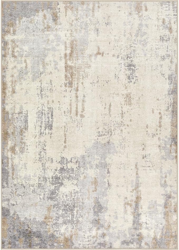 UERMEI 6x9 Area Rug Living Room Rugs - Washable Neutral Modern Abstract Soft Thin Rug Indoor Floor No Slip Rug Carpet for Bedroom Under Dining Table Home Office Decor - Light Brown/Gray